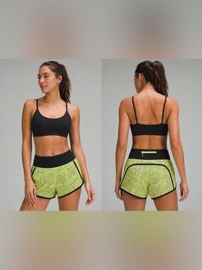 Lululemon Speed Short 4 Neon Yellow Animal Print Running Shorts Size 4